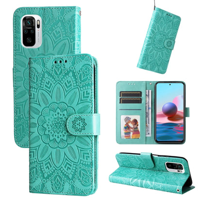 Embossed sunflower leather phone wallet case, teal, card slots and kickstand