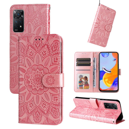 Pink embossed sunflower leather folio phone case with magnetic flap and kickstand