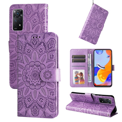 Purple embossed sunflower leather folio phone case with magnetic flap and kickstand