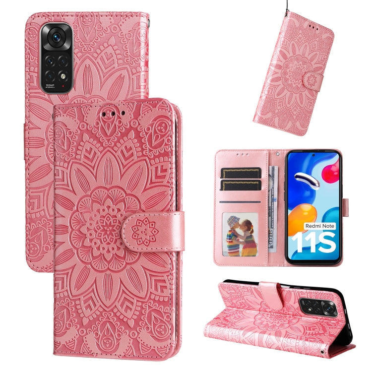 Pink embossed sunflower leather phone case with folio wallet and side magnetic strap