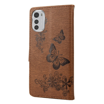 Brown embossed butterfly leather flip phone wallet case with camera cutout