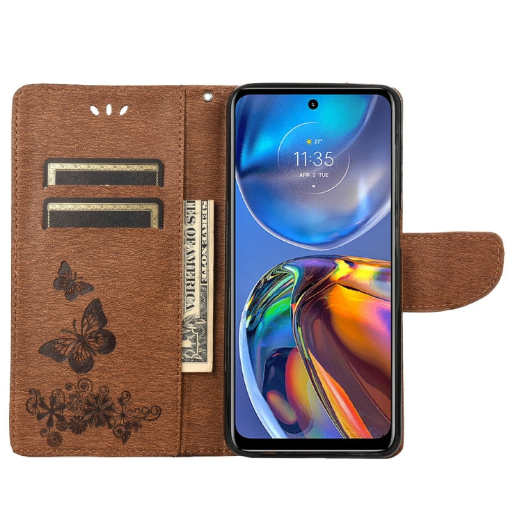 Brown embossed butterfly leather flip phone wallet case with card slots view