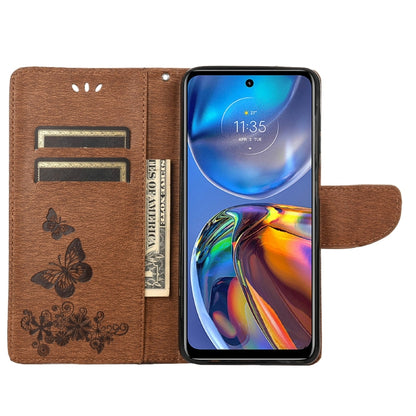 Brown embossed butterfly leather flip phone wallet case with card slots view