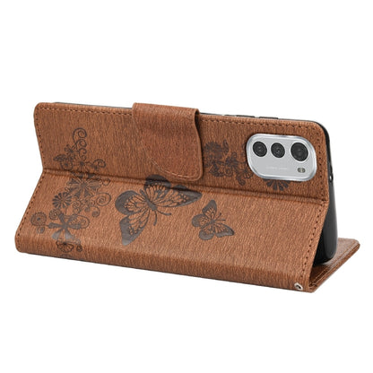 Brown embossed butterfly leather flip phone wallet case with kickstand