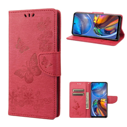 Pink embossed butterfly leather flip phone wallet case with card slots and stand