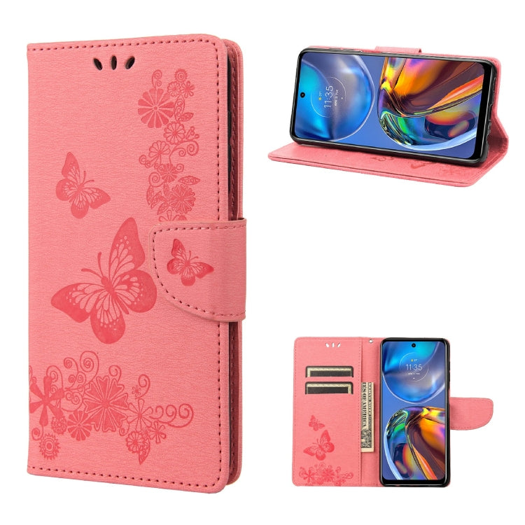 Pink embossed butterfly leather flip phone wallet case with side latch and stand