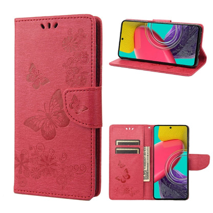 Pink embossed butterfly flip leather phone case with side card slots and stand view