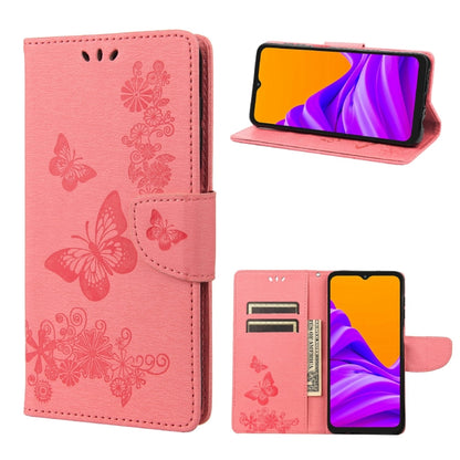Pink embossed butterfly flip phone case with magnetic side strap