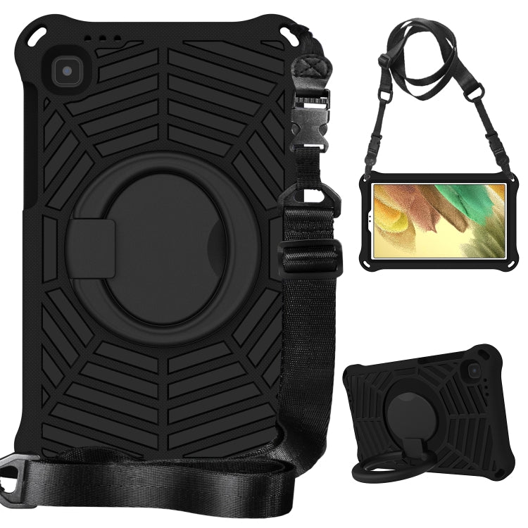 Black rugged EVA tablet case with kickstand and adjustable shoulder strap