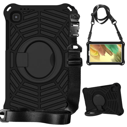 Black rugged EVA tablet case with kickstand and adjustable shoulder strap