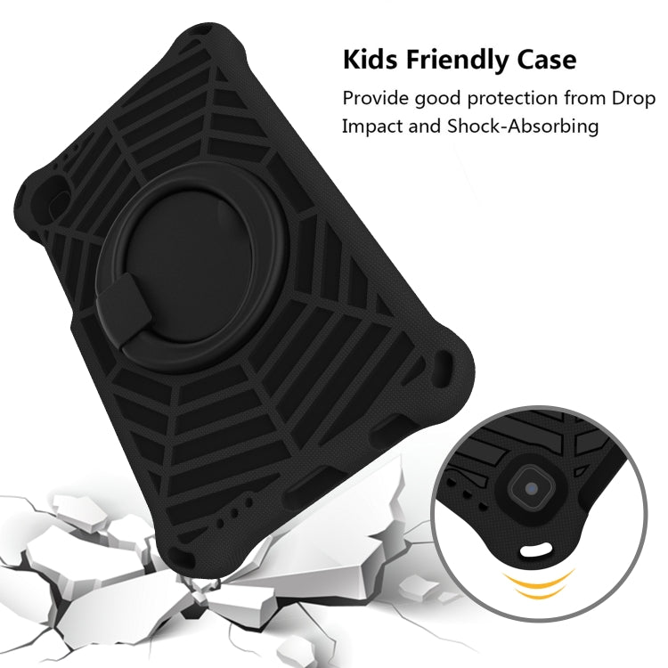 Black rugged EVA tablet case with circular kickstand and corner protection