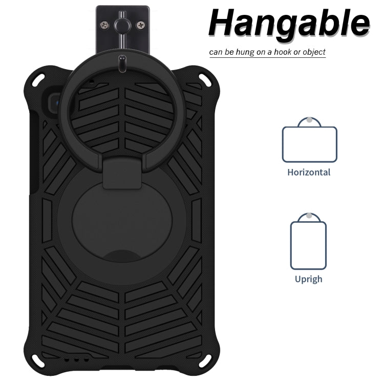 Black rugged EVA tablet case with hook loops and circular kickstand