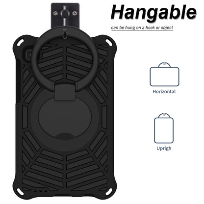Black rugged EVA tablet case with hook loops and circular kickstand
