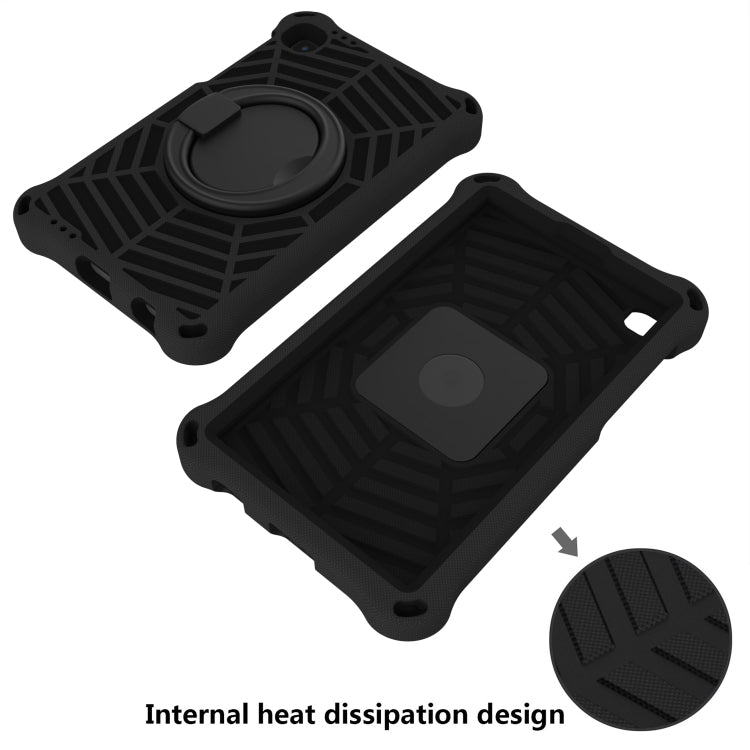 Black rugged EVA tablet case with circular kickstand and back cutout design