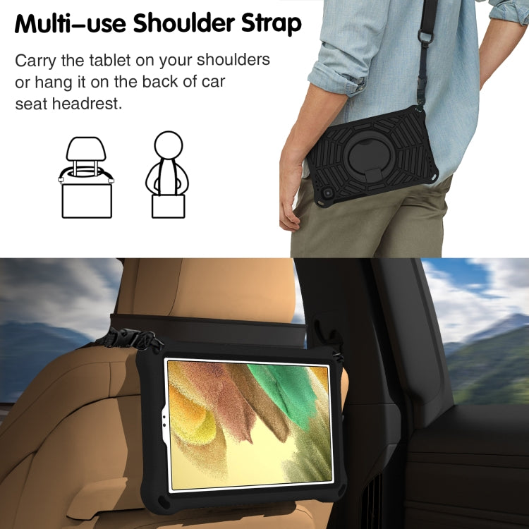 Black rugged EVA tablet case with multi-use shoulder strap and kickstand