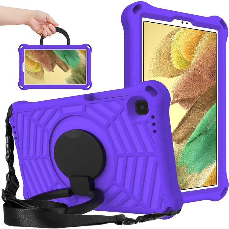 Rugged EVA tablet case in purple with rotating shoulder strap and circular stand