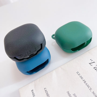 Dark gray and green frosted earphone cases with protective hinge and loop