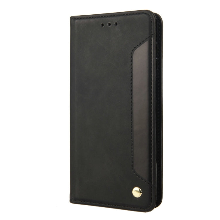 Black leather folio phone case with stitched flap and snap button closure