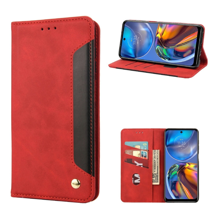 Red leather folio phone case with flip cover, card slots, and snap closure