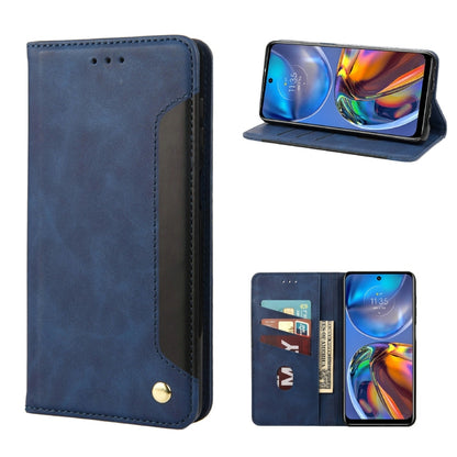 Blue leather folio phone case with flip cover and card slot interior