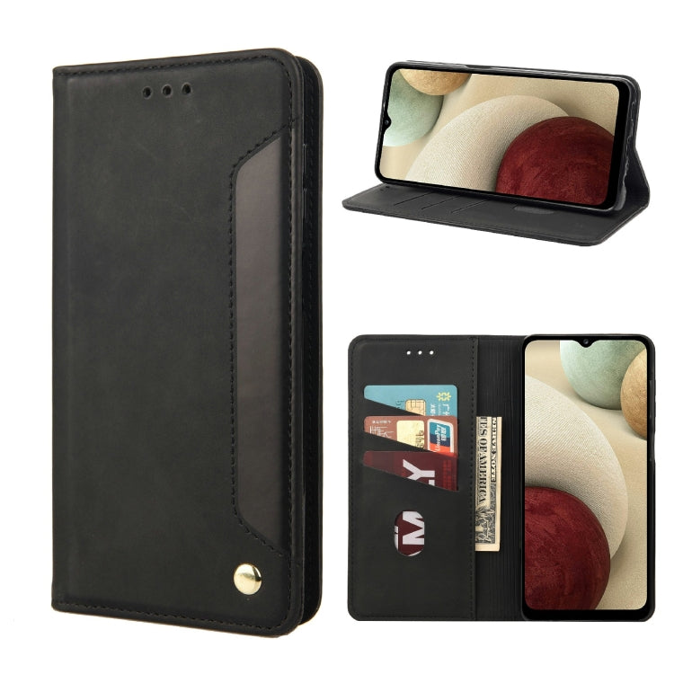 Black folio leather phone case with card slots and kickstand, gold button closure