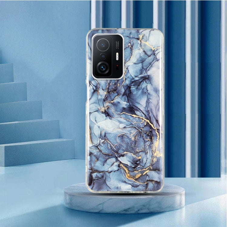 Blue marble TPU phone case with gold lines and precise camera openings on the back