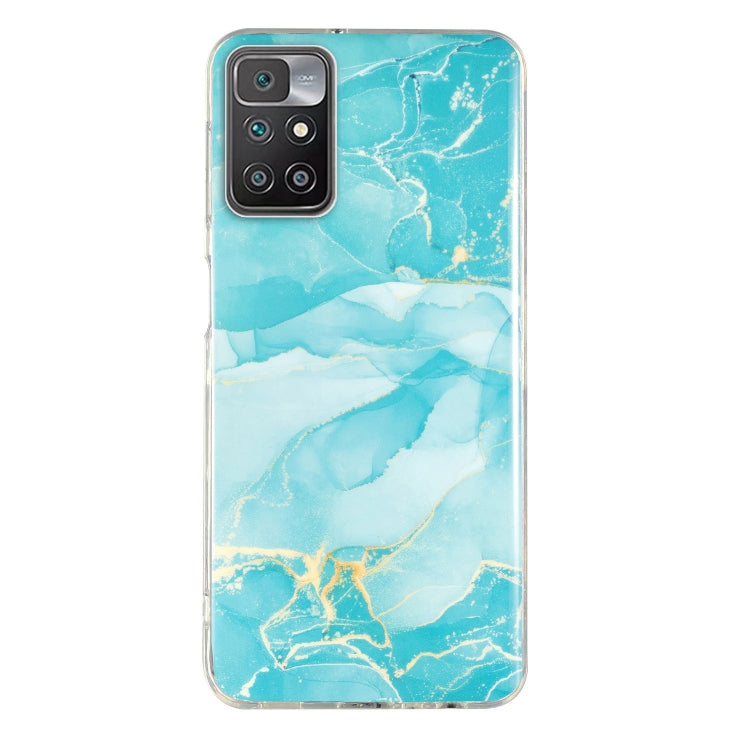 Marble pattern TPU phone case in turquoise with white swirls and camera cutouts