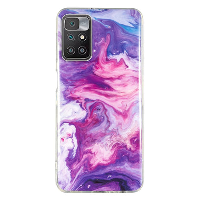 Marble pattern TPU phone case in purple and pink swirl design with camera cutouts
