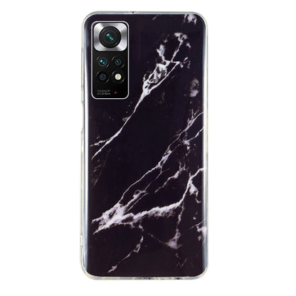 Marble pattern TPU phone case with black and white veined design, clear edges