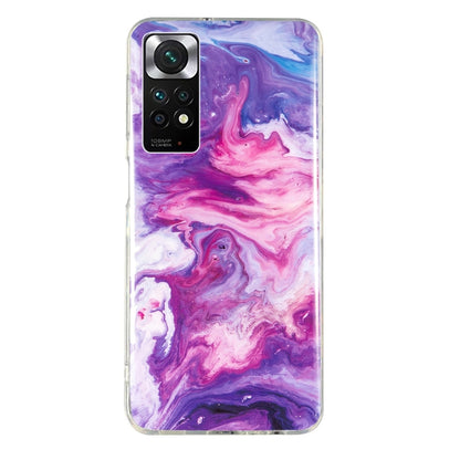 Marble pattern TPU phone case with purple and pink swirls, clear frame