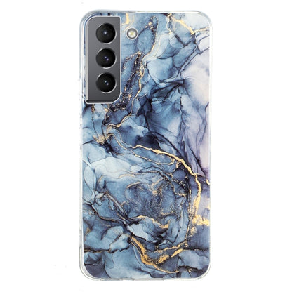 Marble pattern TPU phone case with blue and gold veined design, clear border