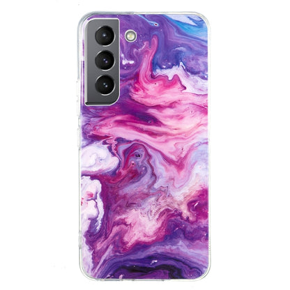 Marble pattern TPU phone case with purple and pink fluid marble, clear frame