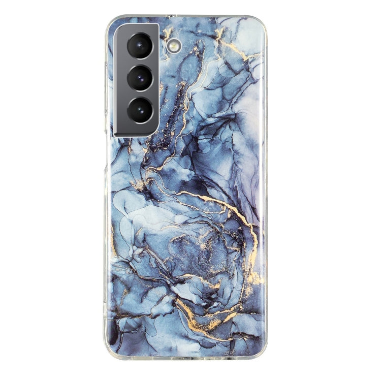 Marble pattern TPU phone case with blue marble and gold streaks, clear border