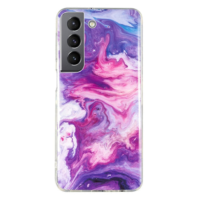 Marble pattern TPU phone case with purple and pink marbling, camera cutouts