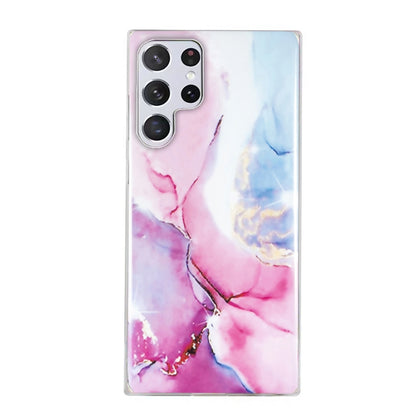 Marble pattern TPU phone case with pink and blue watercolor marbling, camera cutouts