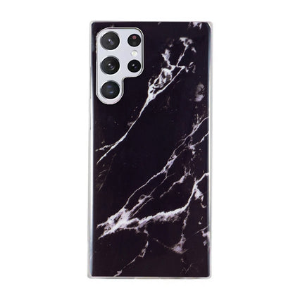 Marble pattern TPU phone case with black marble and white lightning-like veins, cutouts