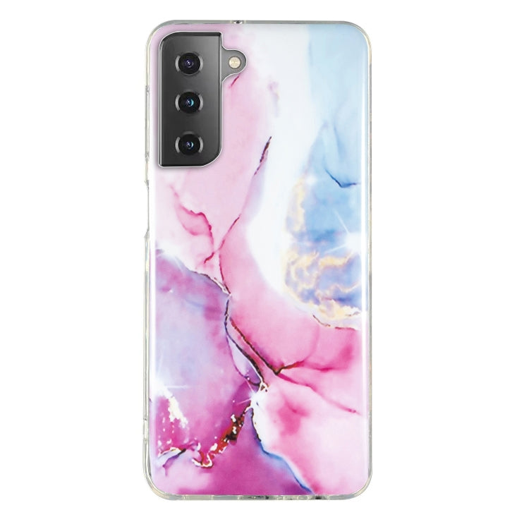 Marble pattern TPU phone case in pink and blue swirls with camera cutout