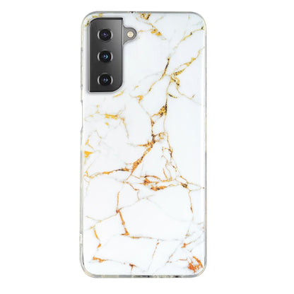 Marble pattern TPU phone case in white with gold veins and camera cutout