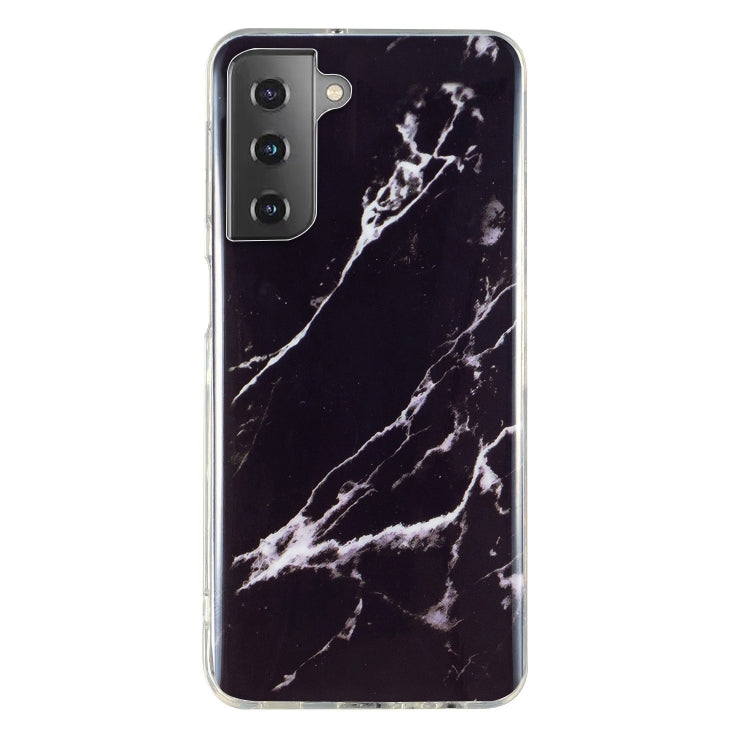 Marble pattern TPU phone case in dark black with white veining, clear edges