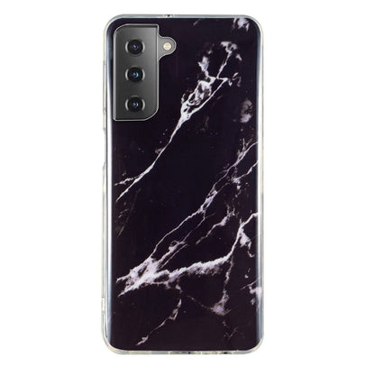 Marble pattern TPU phone case in dark black with white veining, clear edges
