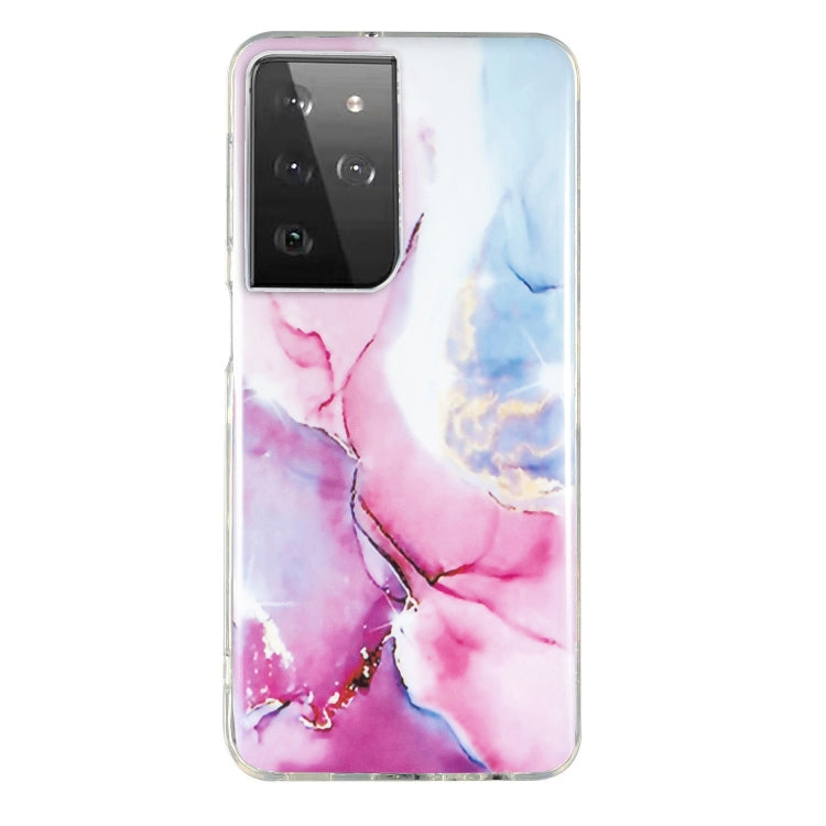 Marble pattern TPU phone case with pink and blue watercolor marbling, clear frame