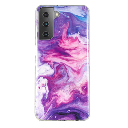 Marble pattern TPU phone case with purple and pink swirls and white accents