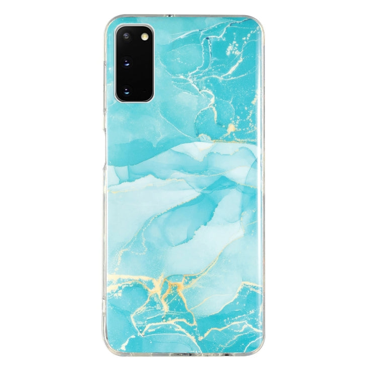 Marble pattern TPU phone case with light blue and teal marbling and gold flecks