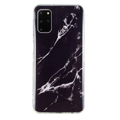 Marble-pattern TPU phone case with black and white veining, clear trim