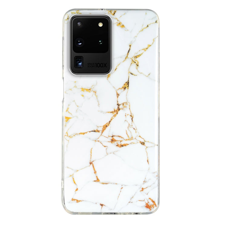 White marble-pattern TPU phone case with gold cracks, clear protective edges
