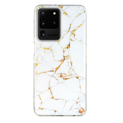 White marble-pattern TPU phone case with gold cracks, clear protective edges