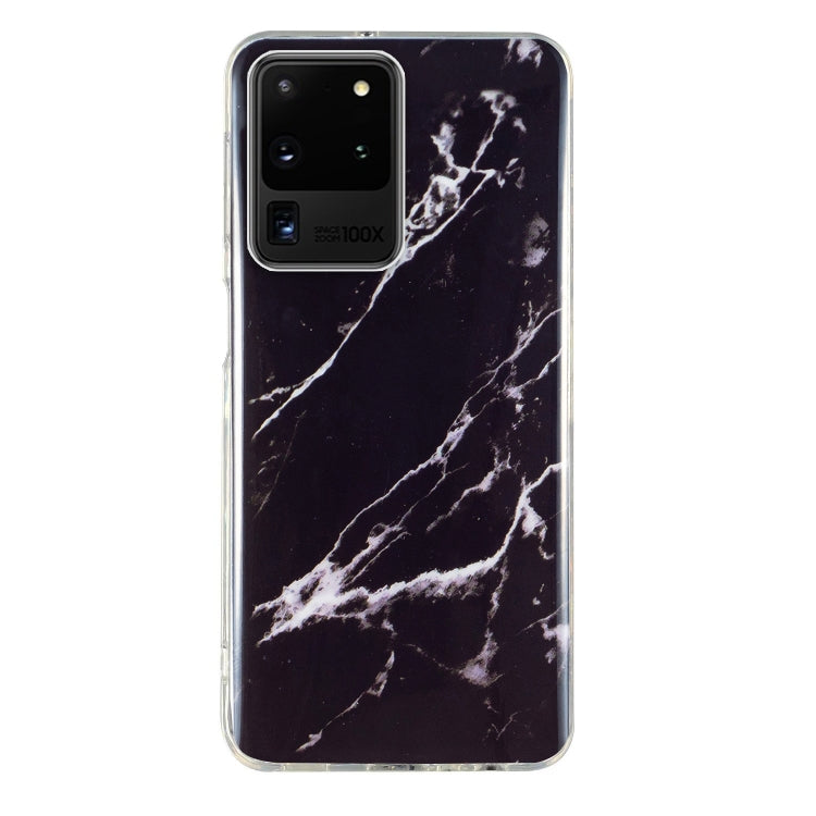 Marble pattern TPU phone case with black base and white veining, clear edges.