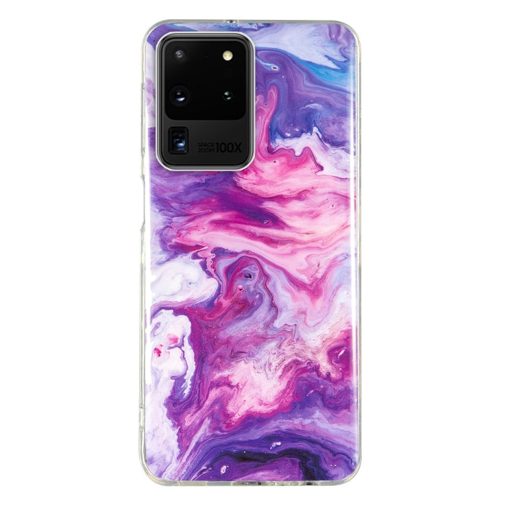 Marble pattern TPU phone case with purple and pink swirls, clear protective bumper.