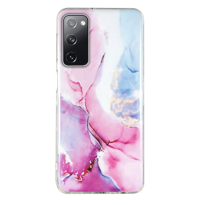 Marble pattern TPU phone case with pink and blue watercolor marbling, clear edges.