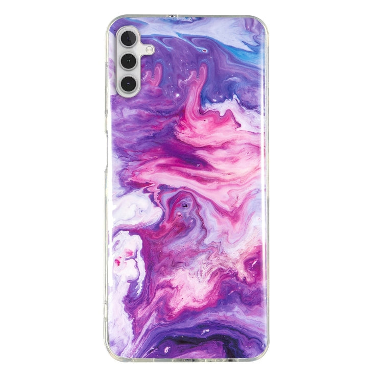 Purple marble pattern TPU phone case with clear trim and cutouts for camera and ports.